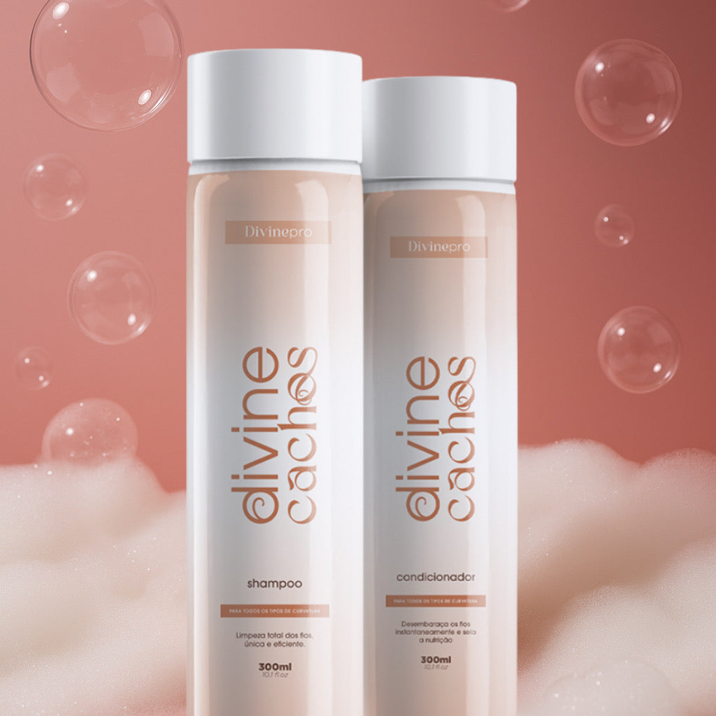 Kit Shampoo + Condicionador Divine Cachos – Limpeza Suave e Hidratação Nutritiva para Cada Curva do Seu Fio